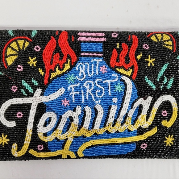 NEW! But First Tequila Beaded Intricate Handmade Quality Beaded Crossbody Clutch - Picture 2 of 16